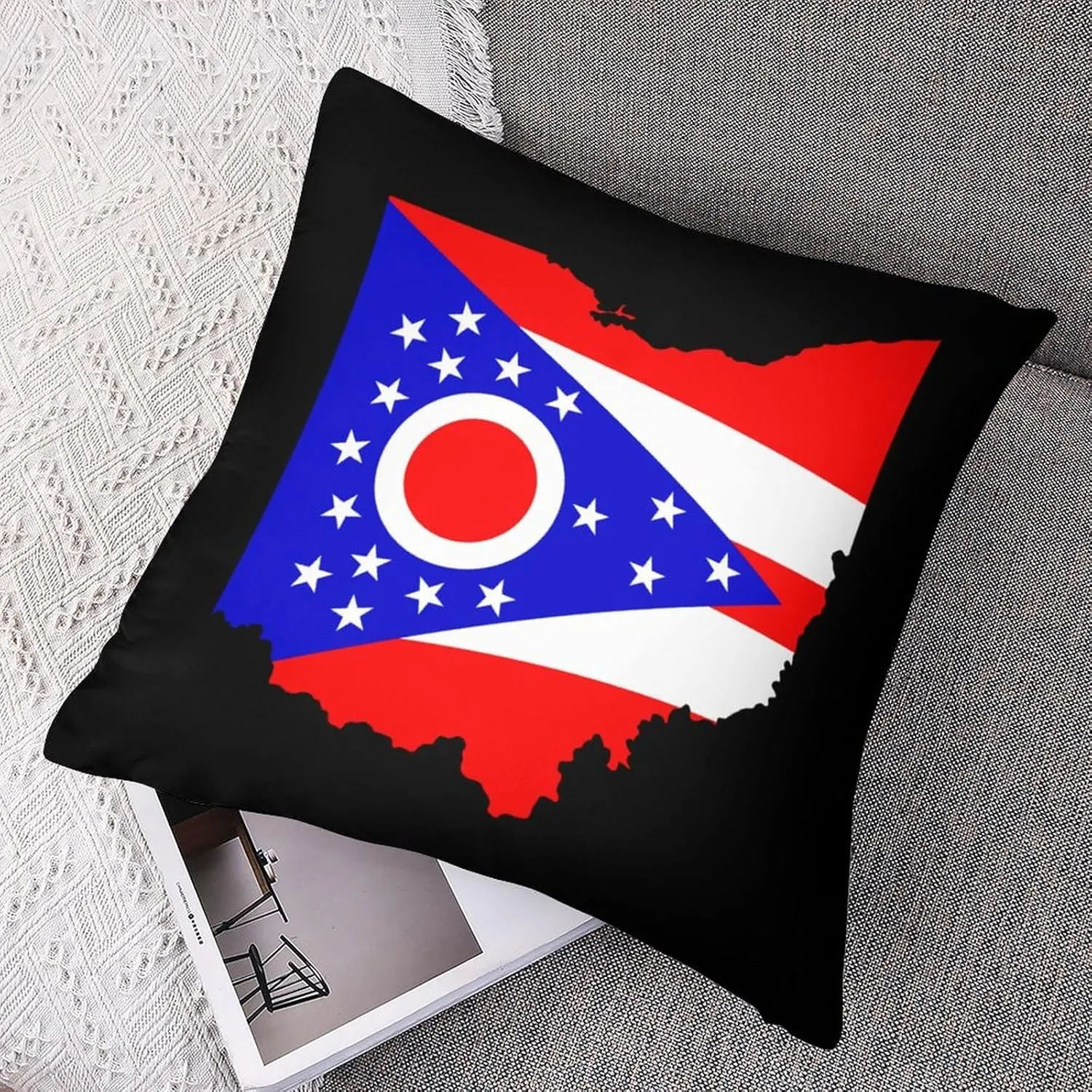 Flag Map of Ohio Polyester Pillow Cases Soft Pillow Covers Smooth Cushion Covers for Sofa Bed 1 Piece 12"x12"