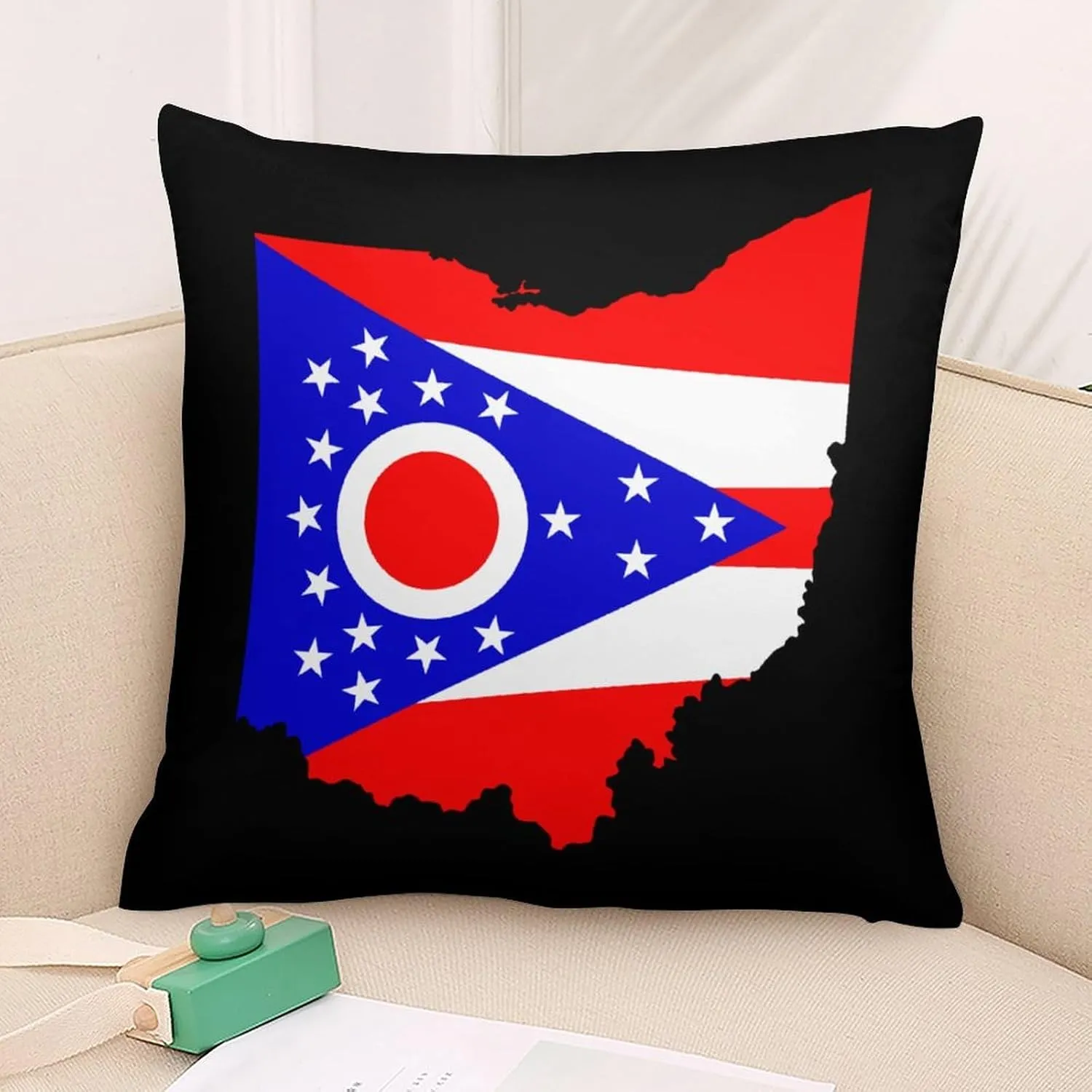 Flag Map of Ohio Polyester Pillow Cases Soft Pillow Covers Smooth Cushion Covers for Sofa Bed 1 Piece 12"x12"