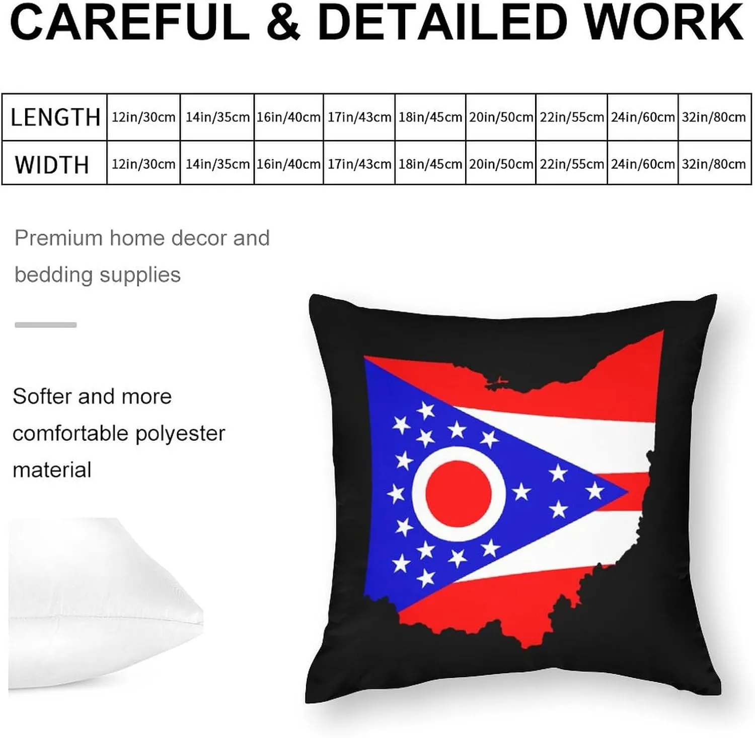 Flag Map of Ohio Polyester Pillow Cases Soft Pillow Covers Smooth Cushion Covers for Sofa Bed 1 Piece 12"x12"