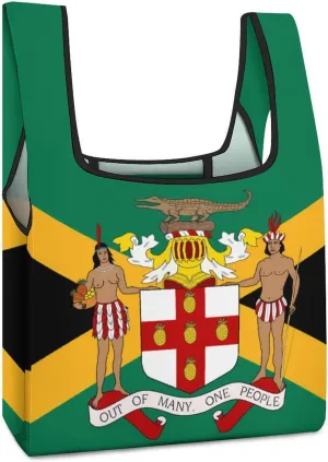 Flag of Jamaica Novelty Reusable Grocery Bag Fold-able Shopping Bags Washable Tote Lightweight Storage Pouch with Handle