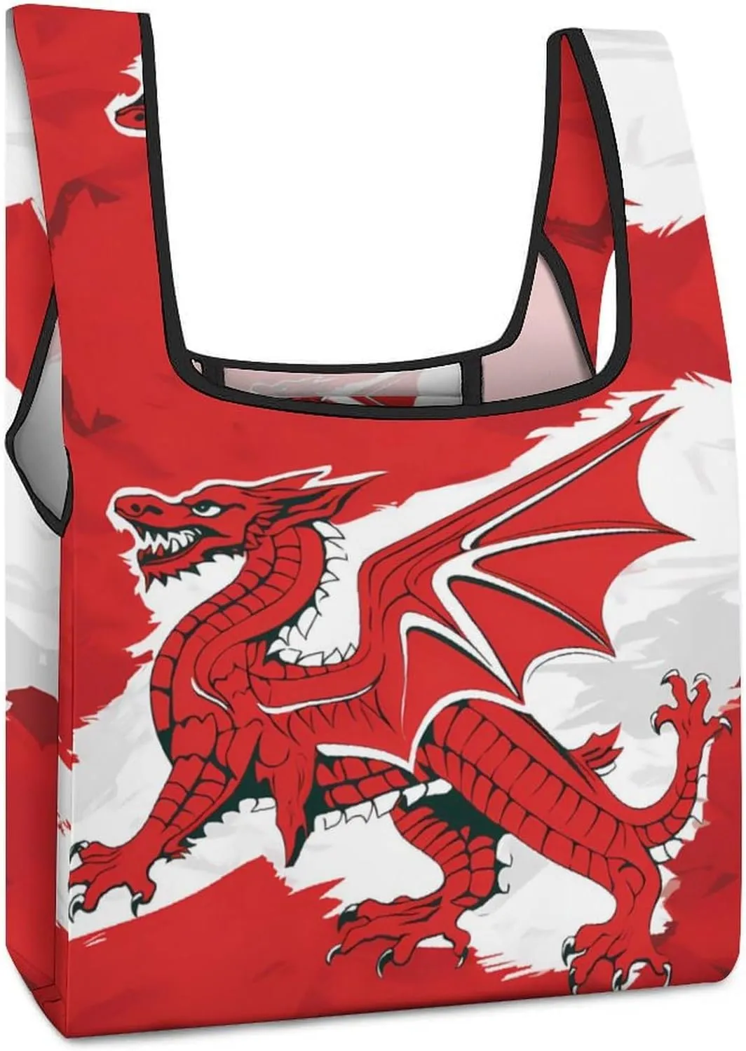 Flag of Wales Welsh Novelty Reusable Grocery Bag Fold-able Shopping Bags Washable Tote Lightweight Storage Pouch with Handle