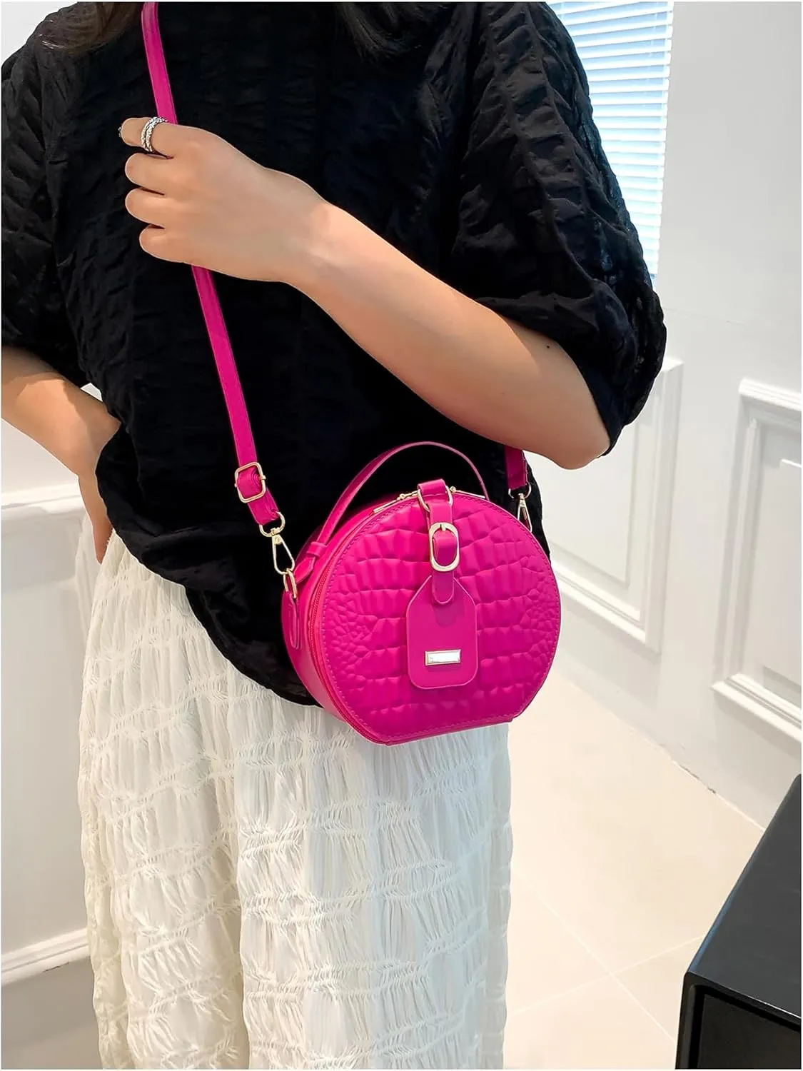 Floerns Women's Small Crossbody Bag Round Bag Crocodile Leather Circle Handbag
