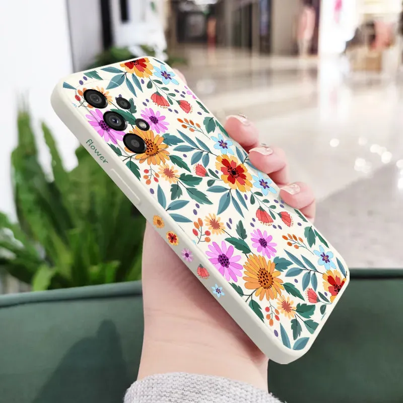 Floral Liquid Silicone Case For Samsung Galaxy
