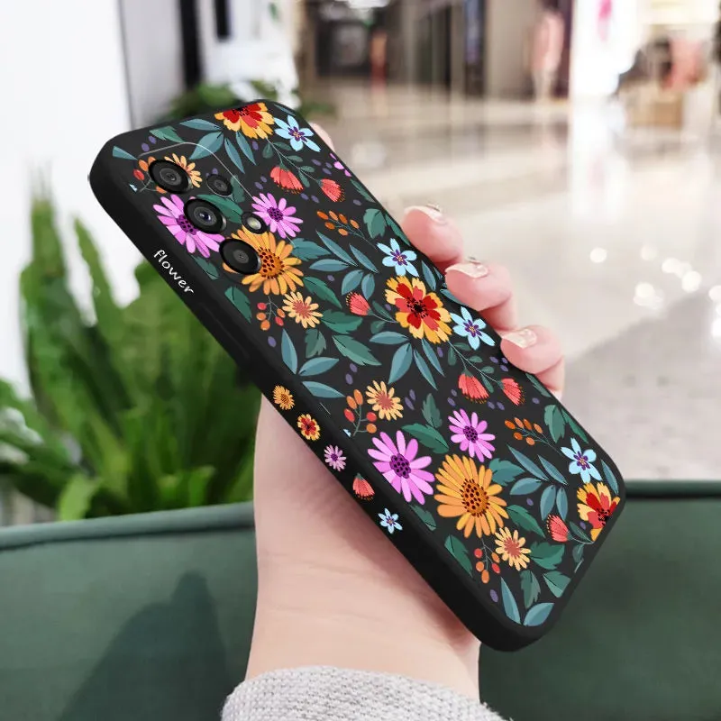 Floral Liquid Silicone Case For Samsung Galaxy