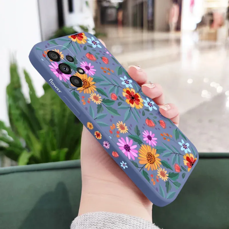 Floral Liquid Silicone Case For Samsung Galaxy