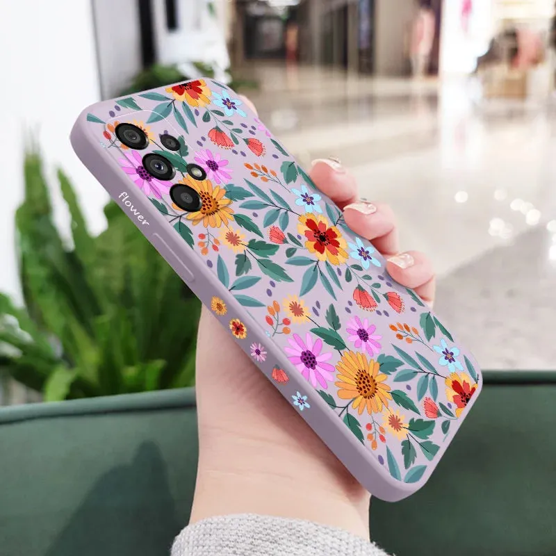 Floral Liquid Silicone Case For Samsung Galaxy