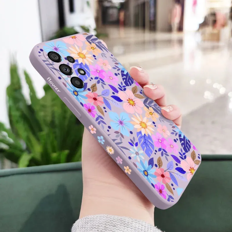 Floral Liquid Silicone Case For Samsung Galaxy