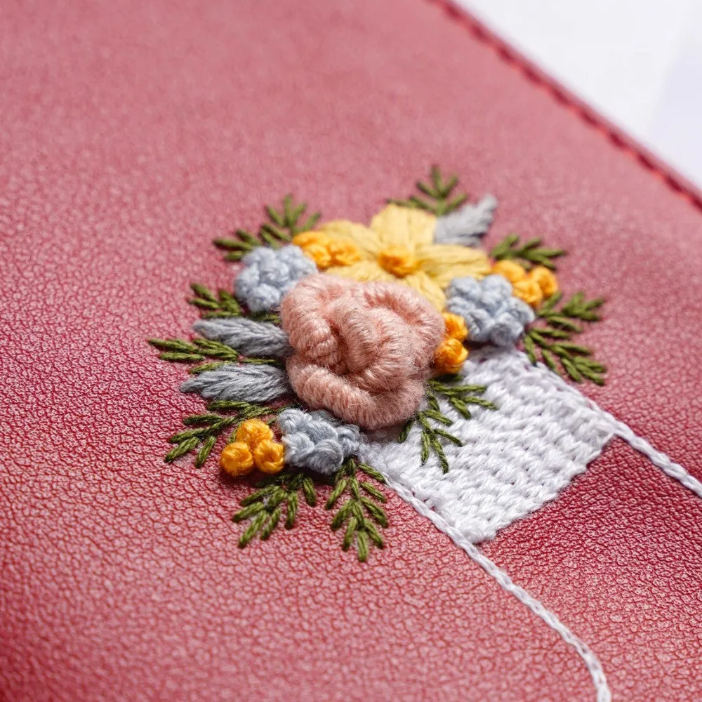 Floret Stocking Embroidered Passport Cover Red