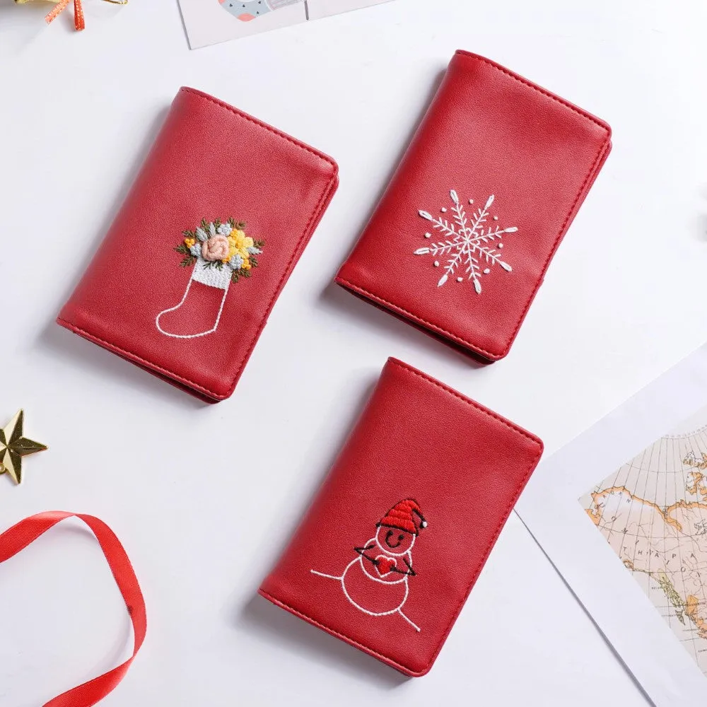 Floret Stocking Embroidered Passport Cover Red