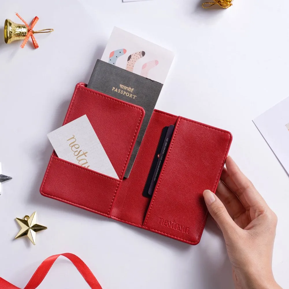 Floret Stocking Embroidered Passport Cover Red