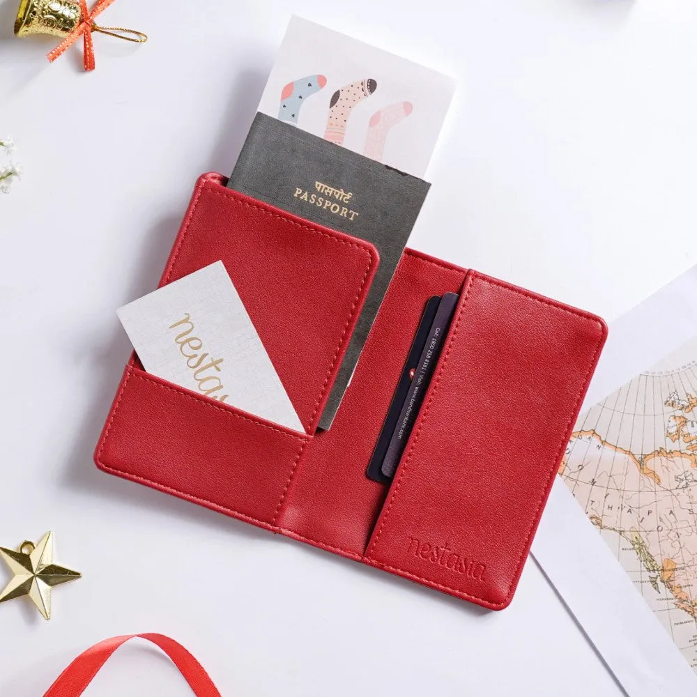 Floret Stocking Embroidered Passport Cover Red