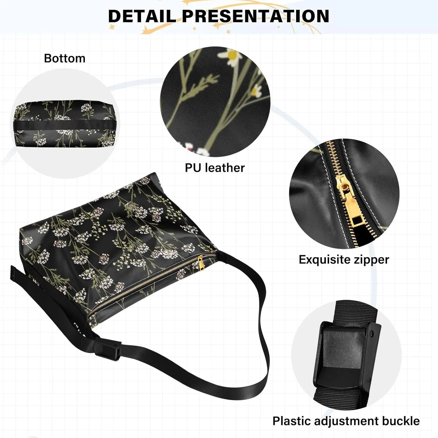 Flower Print Leather Crossbody Purse Water-Resistant Sling Bag for Women Crossbody Purse Leather Shoulder Handbag Patternt 1