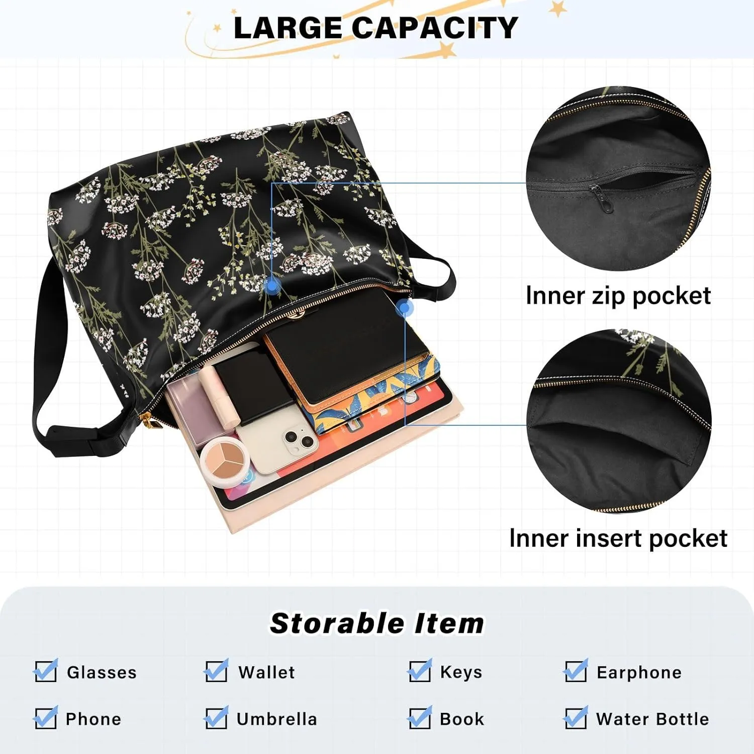 Flower Print Leather Crossbody Purse Water-Resistant Sling Bag for Women Crossbody Purse Leather Shoulder Handbag Patternt 1
