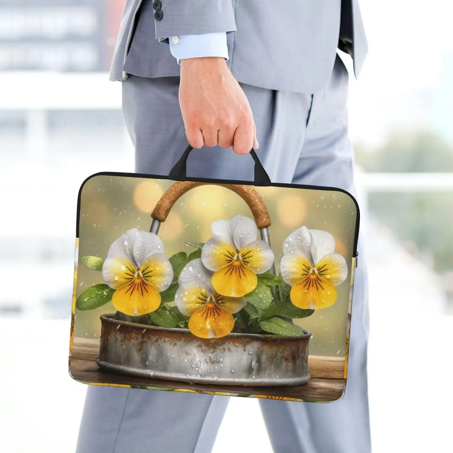 Flowers in the Rain 14 Inch Laptop Case, Water-Resistant and Shockproof Computer Cases for Laptops，Suitable for Daily Travel