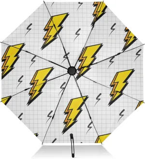 Folding Compact Umbrella Retro Lightning Bolts Windproof Inverted Travel Umbrella for Rain Sun Large 8 Ribs UV Umbrella Automatic for Men Women