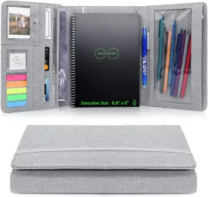 Folio Cover Compatible with Rocketbook Executive Size 6"x8.8", Wave, Everlast Fusion, Panda, A5 Portfolio Organizer with Photos, Pen Loop, Waterproof Fabric, Ribbon bookmark (Gray)