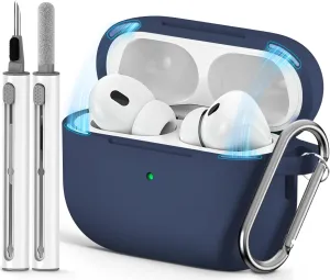 for AirPod Pro Case Cover with Cleaner Kit,Soft Silicone Protective Case for Apple AirPods Pro 2nd/1st Generation for Women Men,AirPod Pro Case with Magnetic Lid Lock & Keychain-Solid Blue
