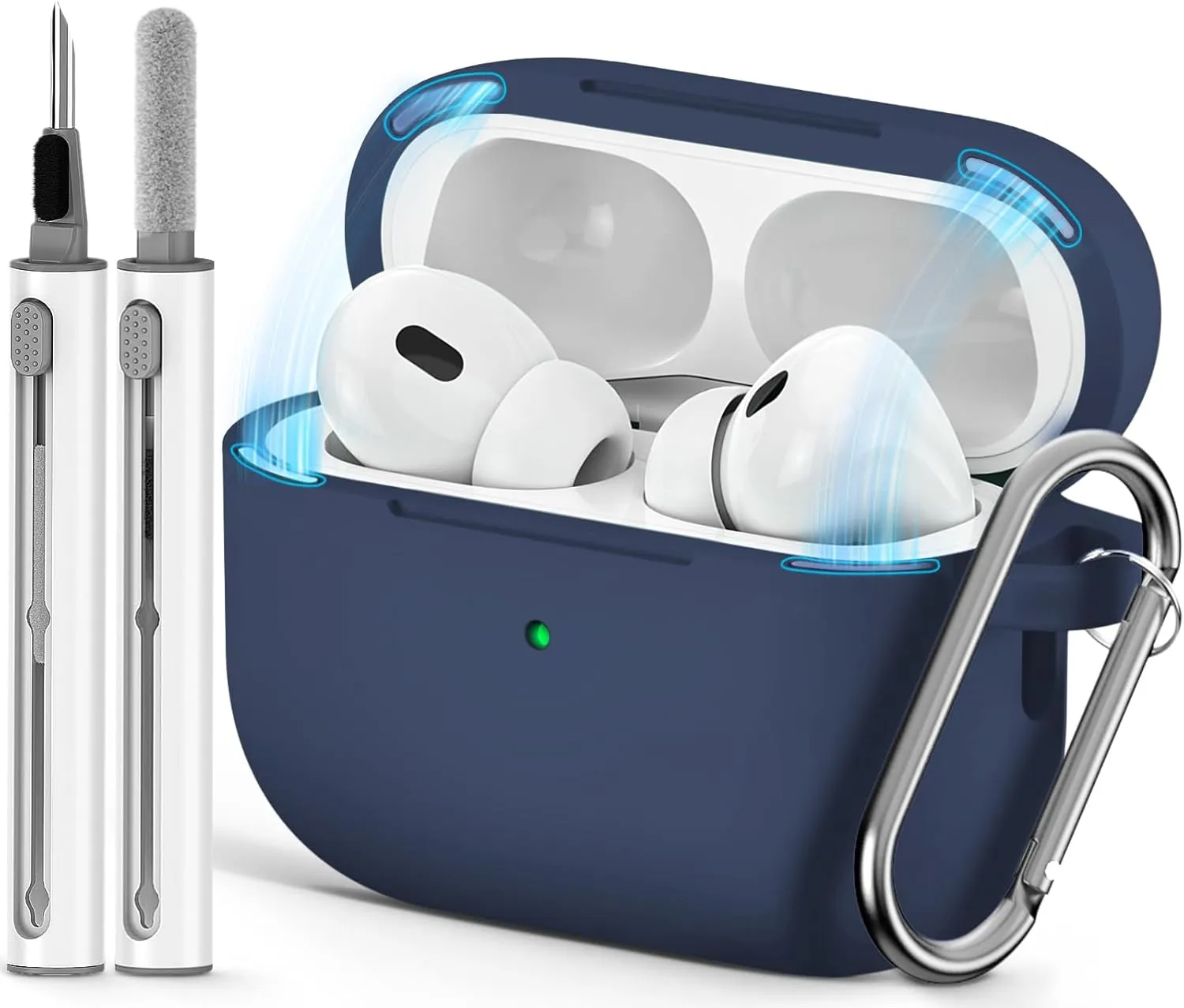 for AirPod Pro Case Cover with Cleaner Kit,Soft Silicone Protective Case for Apple AirPods Pro 2nd/1st Generation for Women Men,AirPod Pro Case with Magnetic Lid Lock & Keychain-Solid Blue