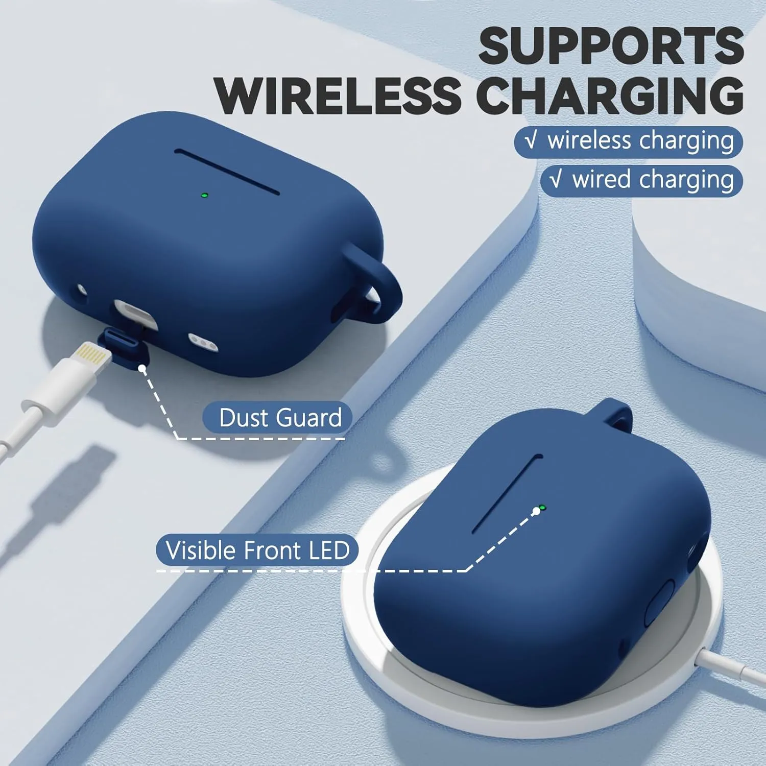 for AirPod Pro Case Cover with Cleaner Kit,Soft Silicone Protective Case for Apple AirPods Pro 2nd/1st Generation for Women Men,AirPod Pro Case with Magnetic Lid Lock & Keychain-Solid Blue