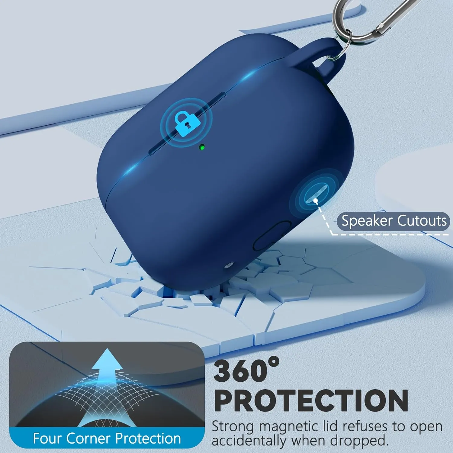 for AirPod Pro Case Cover with Cleaner Kit,Soft Silicone Protective Case for Apple AirPods Pro 2nd/1st Generation for Women Men,AirPod Pro Case with Magnetic Lid Lock & Keychain-Solid Blue