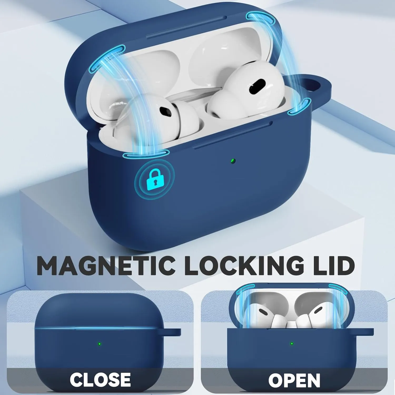 for AirPod Pro Case Cover with Cleaner Kit,Soft Silicone Protective Case for Apple AirPods Pro 2nd/1st Generation for Women Men,AirPod Pro Case with Magnetic Lid Lock & Keychain-Solid Blue