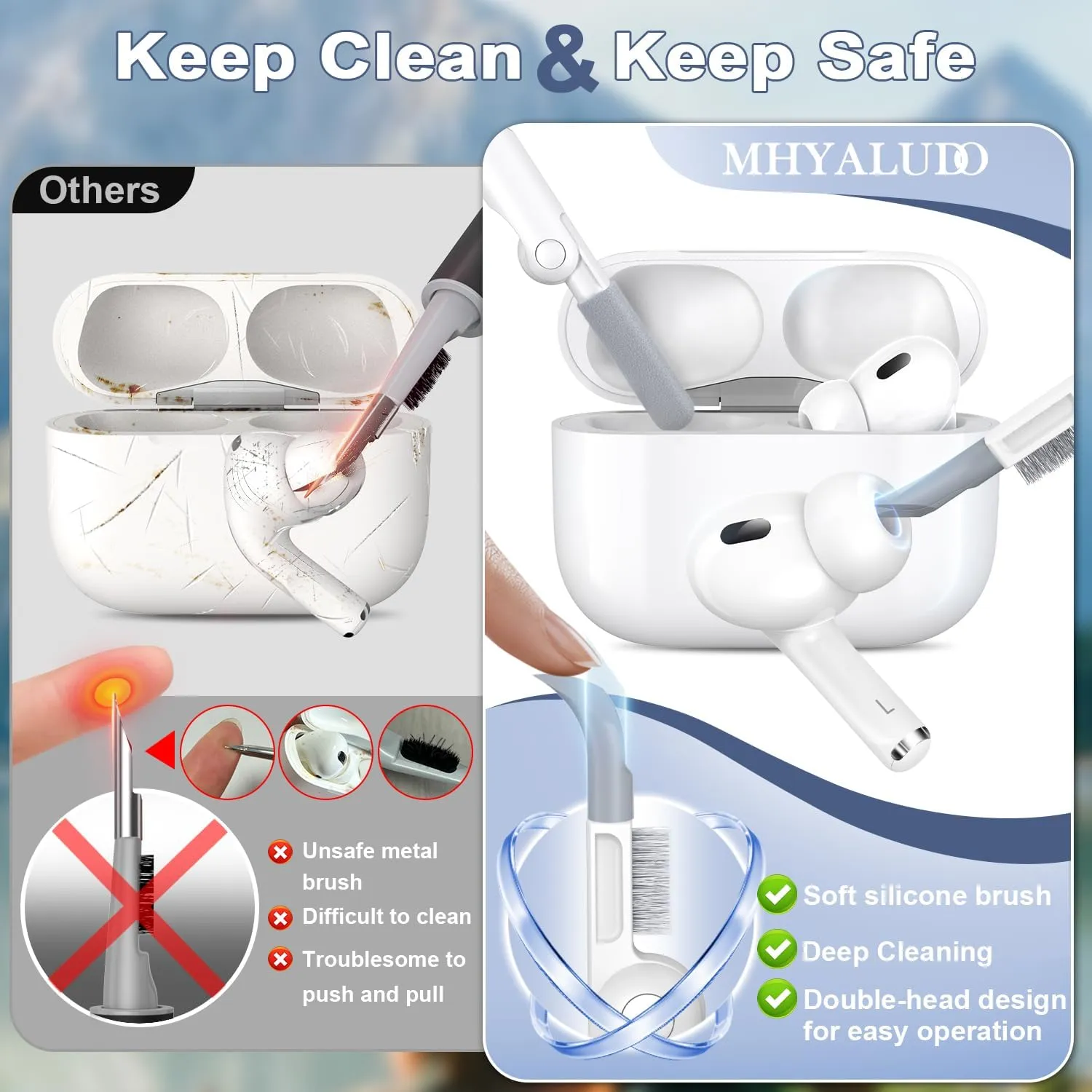 for AirPods Pro 2nd/1st Generation Case Cover, Compatible with Magsafe, Magnetic Automatic Lock, Charging Port Dust-Proof & Stand Design with Cleaning Kit, White/Green