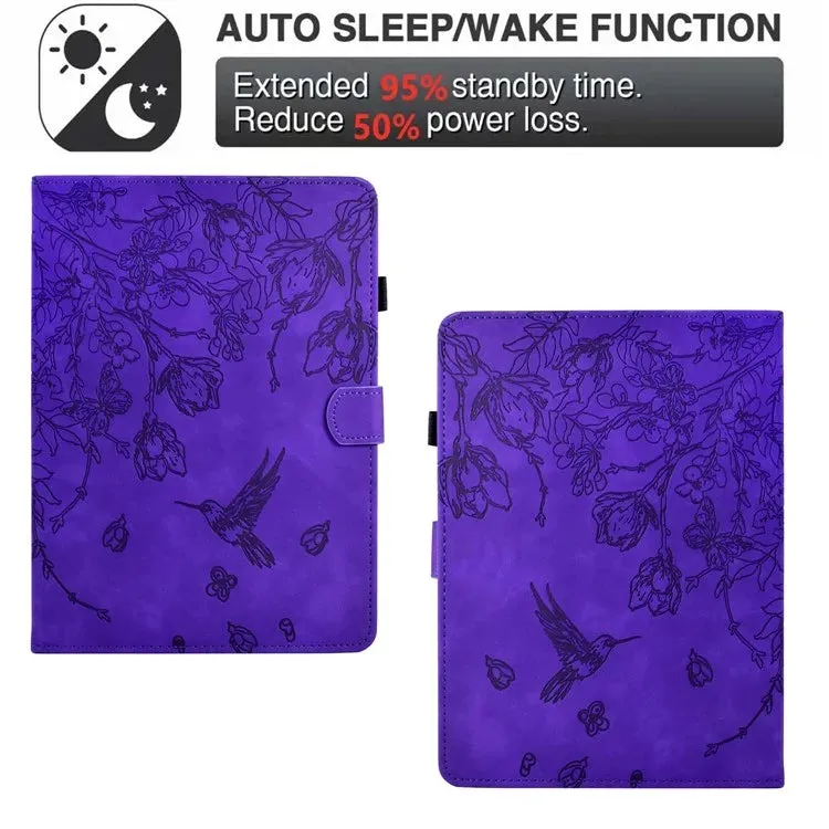 For Amazon Kindle Paperwhite (2021) 6.8 inch Case Flower Bird Imprinted Card Holder Leather Cover