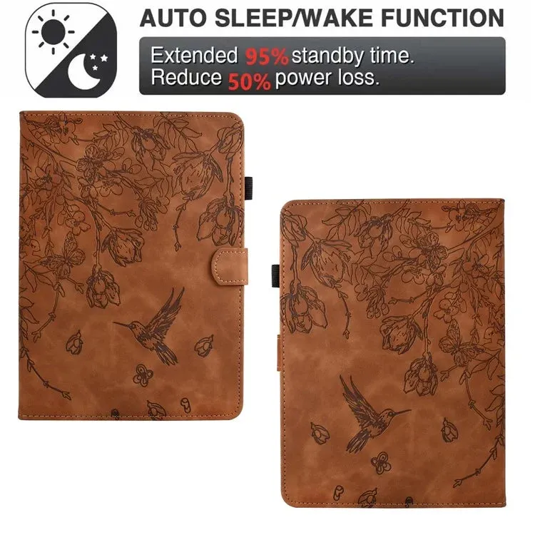 For Amazon Kindle Paperwhite (2021) 6.8 inch Case Flower Bird Imprinted Card Holder Leather Cover