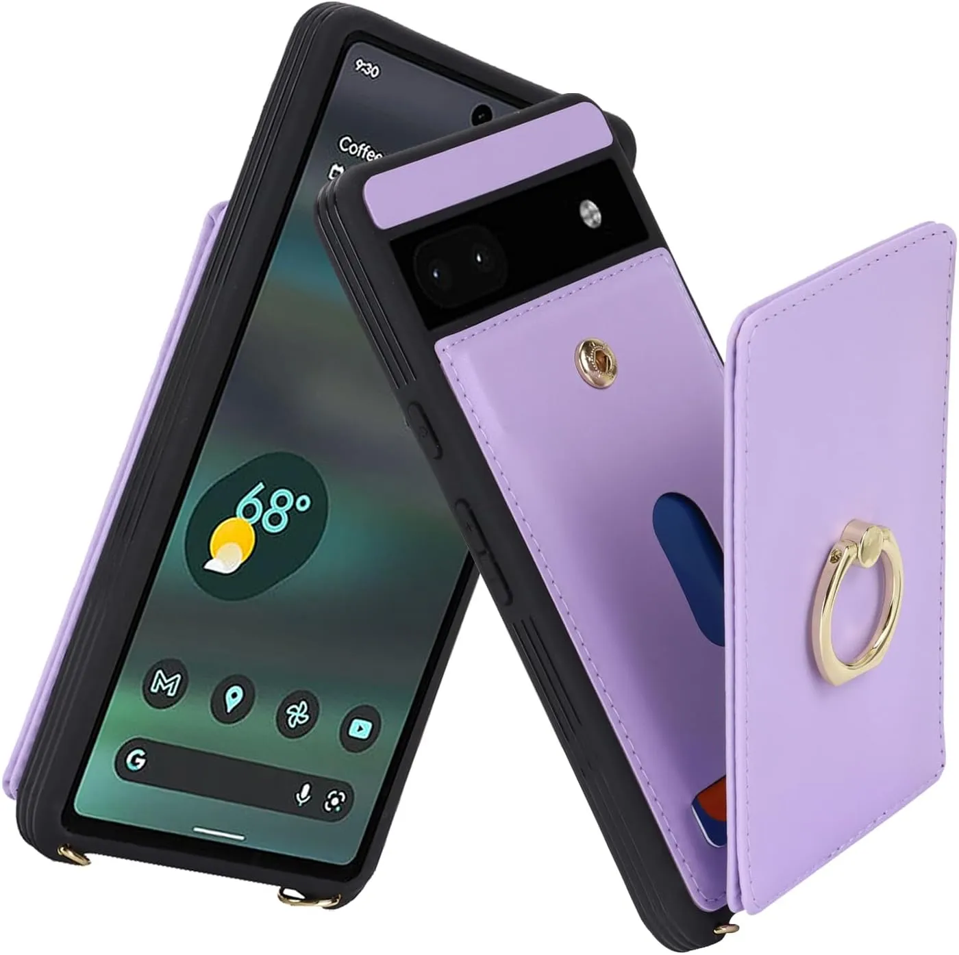 for Google Pixel 6A Case with Card Holder and Strap for Women,Crossbody Lanyard,Ring Stand,Snap Clasp,Phone Wallet Cases 6.1 inch(Purple)