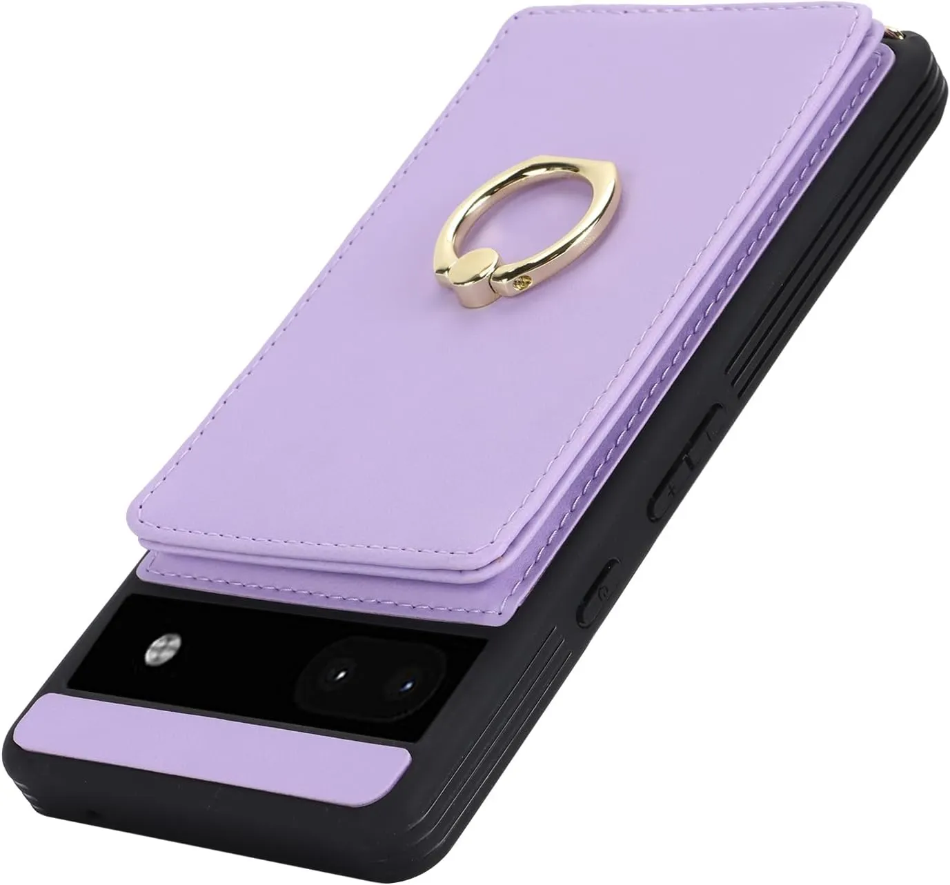 for Google Pixel 6A Case with Card Holder and Strap for Women,Crossbody Lanyard,Ring Stand,Snap Clasp,Phone Wallet Cases 6.1 inch(Purple)