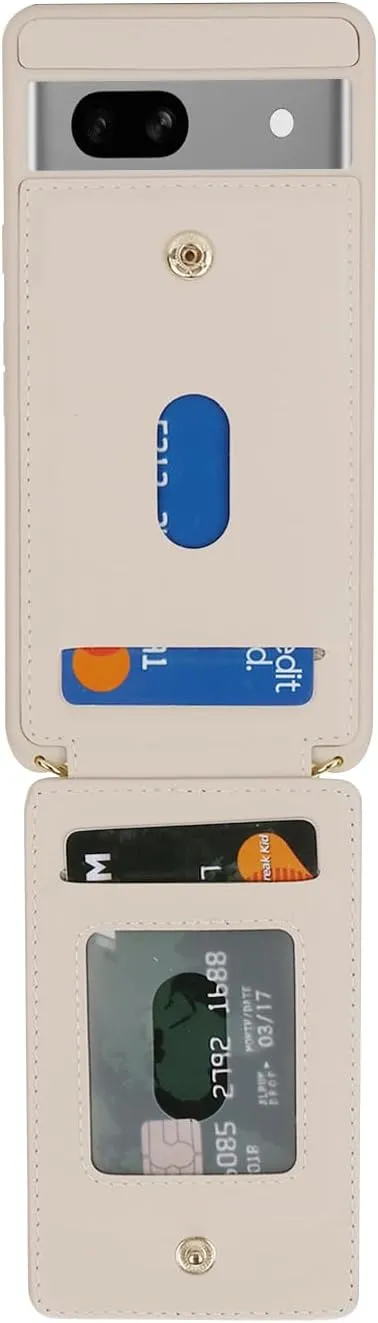 for Google Pixel 7A Case with Card Holder and Strap for Women,Crossbody Lanyard,Stand Ring Kickstand,Snap Clasp,Phone Wallet Cases 6.1 inch(Beige)