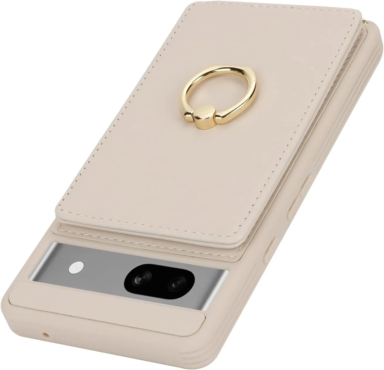 for Google Pixel 7A Case with Card Holder and Strap for Women,Crossbody Lanyard,Stand Ring Kickstand,Snap Clasp,Phone Wallet Cases 6.1 inch(Beige)