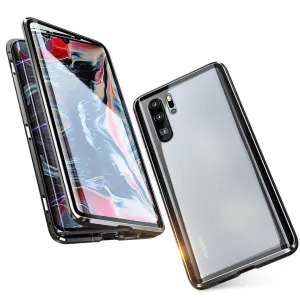 For Huawei P30 Pro/P30 Lite/P30 Front Back Glass Cover Luxury Aluminum Metal Magnet Adsorption Phone Case black_Huawei P30