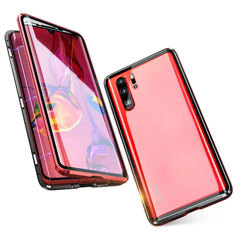 For Huawei P30 Pro/P30 Lite/P30 Front Back Glass Cover Luxury Aluminum Metal Magnet Adsorption Phone Case black_Huawei P30