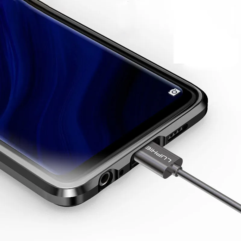 For Huawei P30 Pro/P30 Lite/P30 Front Back Glass Cover Luxury Aluminum Metal Magnet Adsorption Phone Case black_Huawei P30
