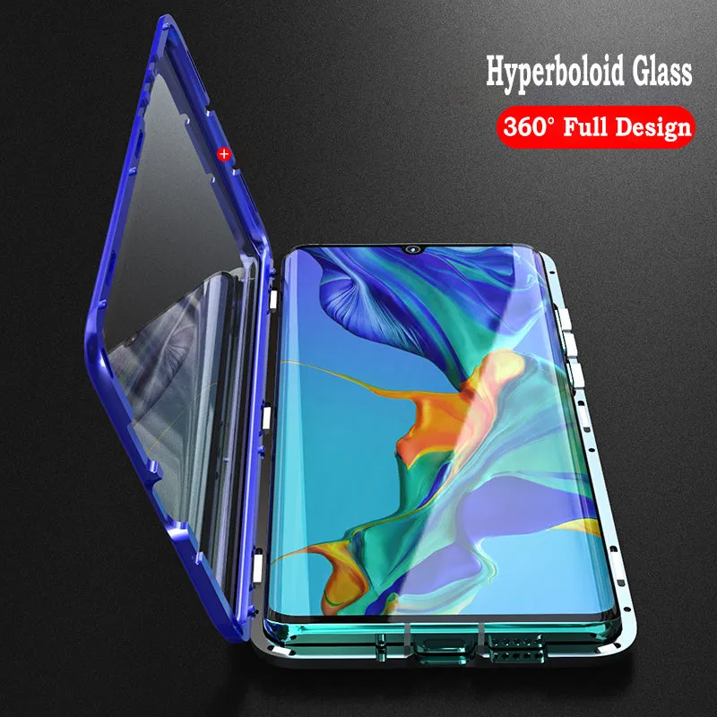 For Huawei P30 Pro/P30 Lite/P30 Front Back Glass Cover Luxury Aluminum Metal Magnet Adsorption Phone Case black_Huawei P30
