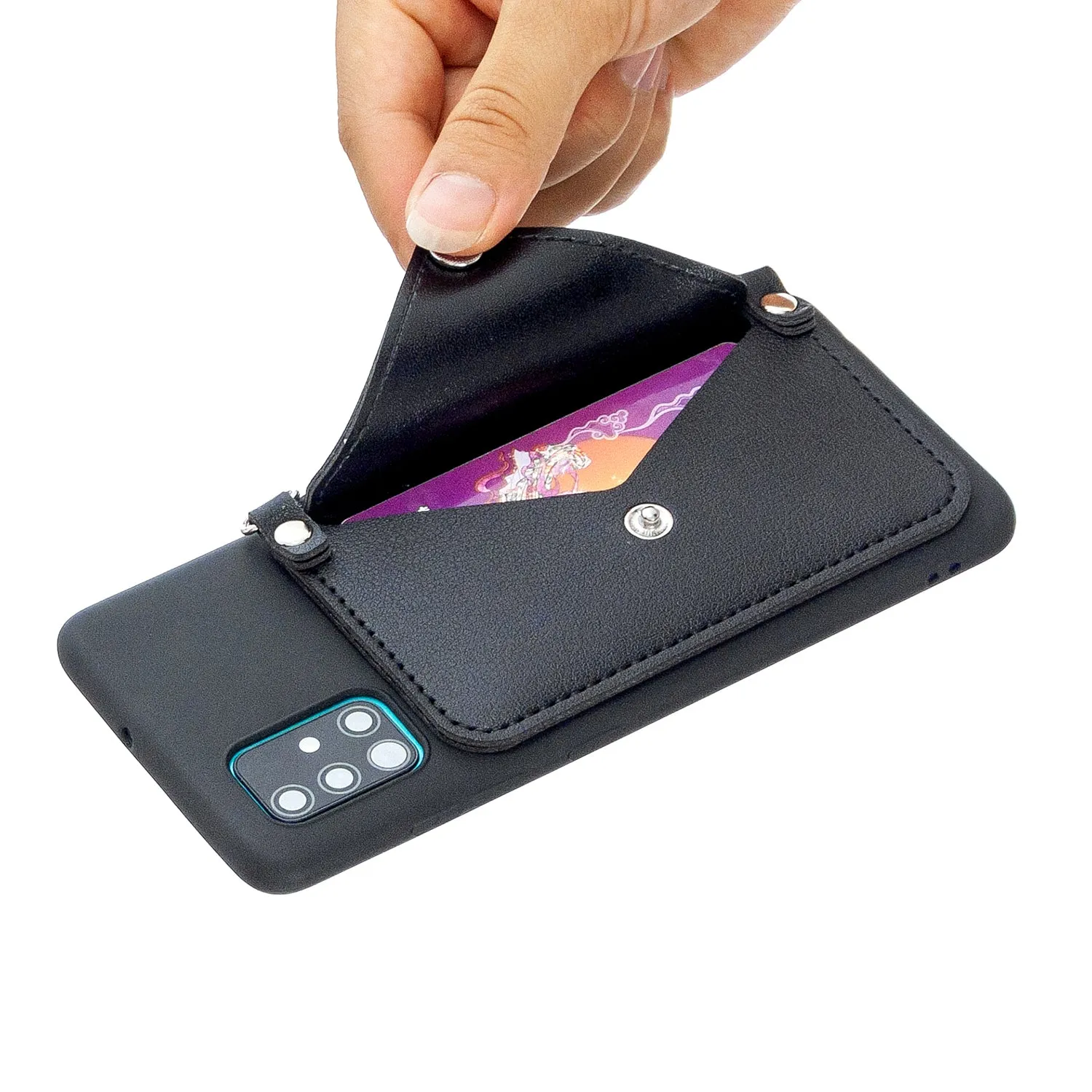 For HUAWEI P40/P40 Lite/P40 Pro Mobile Phone Cover with Pu Leather Card Holder   Hand Rope   Straddle Rope black