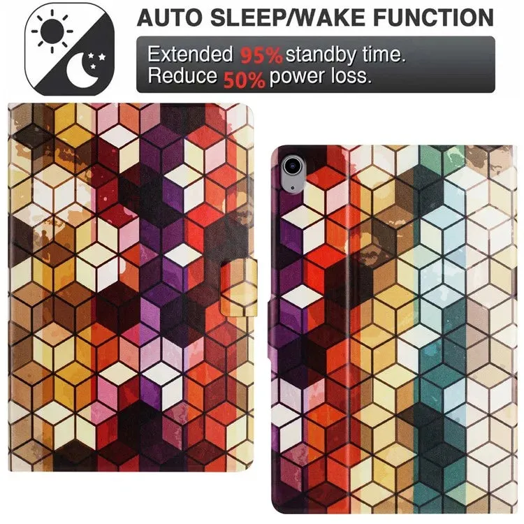 For iPad 10.9 (2022) Case Pattern Printed Stand Litchi Texture Leather Tablet Cover with Card Slots