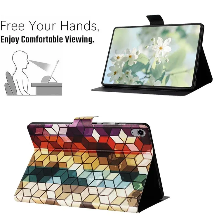 For iPad 10.9 (2022) Case Pattern Printed Stand Litchi Texture Leather Tablet Cover with Card Slots