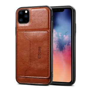 For iPhone 11/11 Pro/11 Pro Max Cellphone Smart Shell 2-in-1 Textured PU Leather Shock-Absorption Anti-Fall Card Holder Stand Function Phone Cover brown