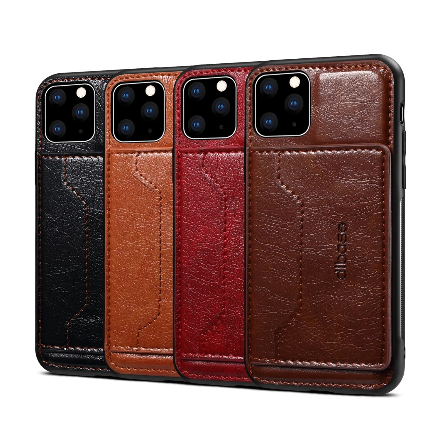 For iPhone 11/11 Pro/11 Pro Max Cellphone Smart Shell 2-in-1 Textured PU Leather Shock-Absorption Anti-Fall Card Holder Stand Function Phone Cover brown