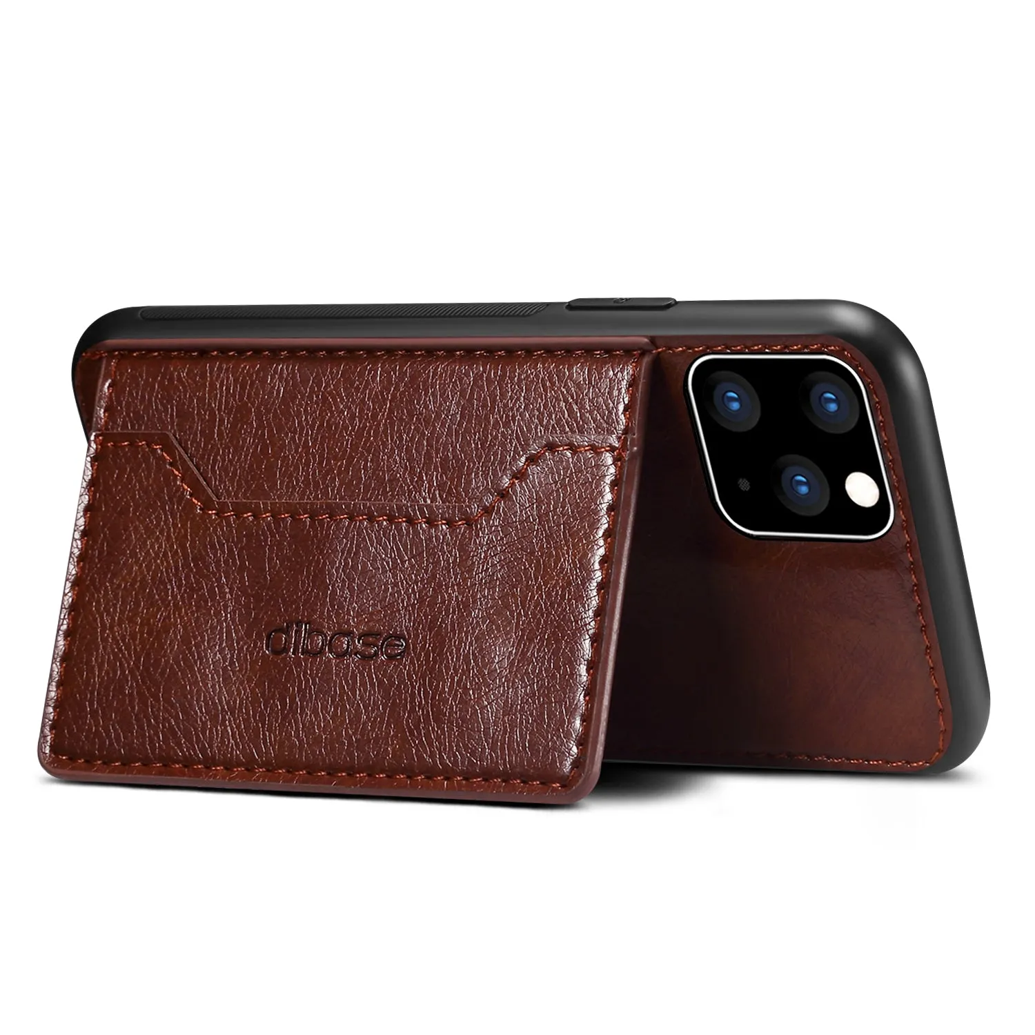 For iPhone 11/11 Pro/11 Pro Max Cellphone Smart Shell 2-in-1 Textured PU Leather Shock-Absorption Anti-Fall Card Holder Stand Function Phone Cover brown