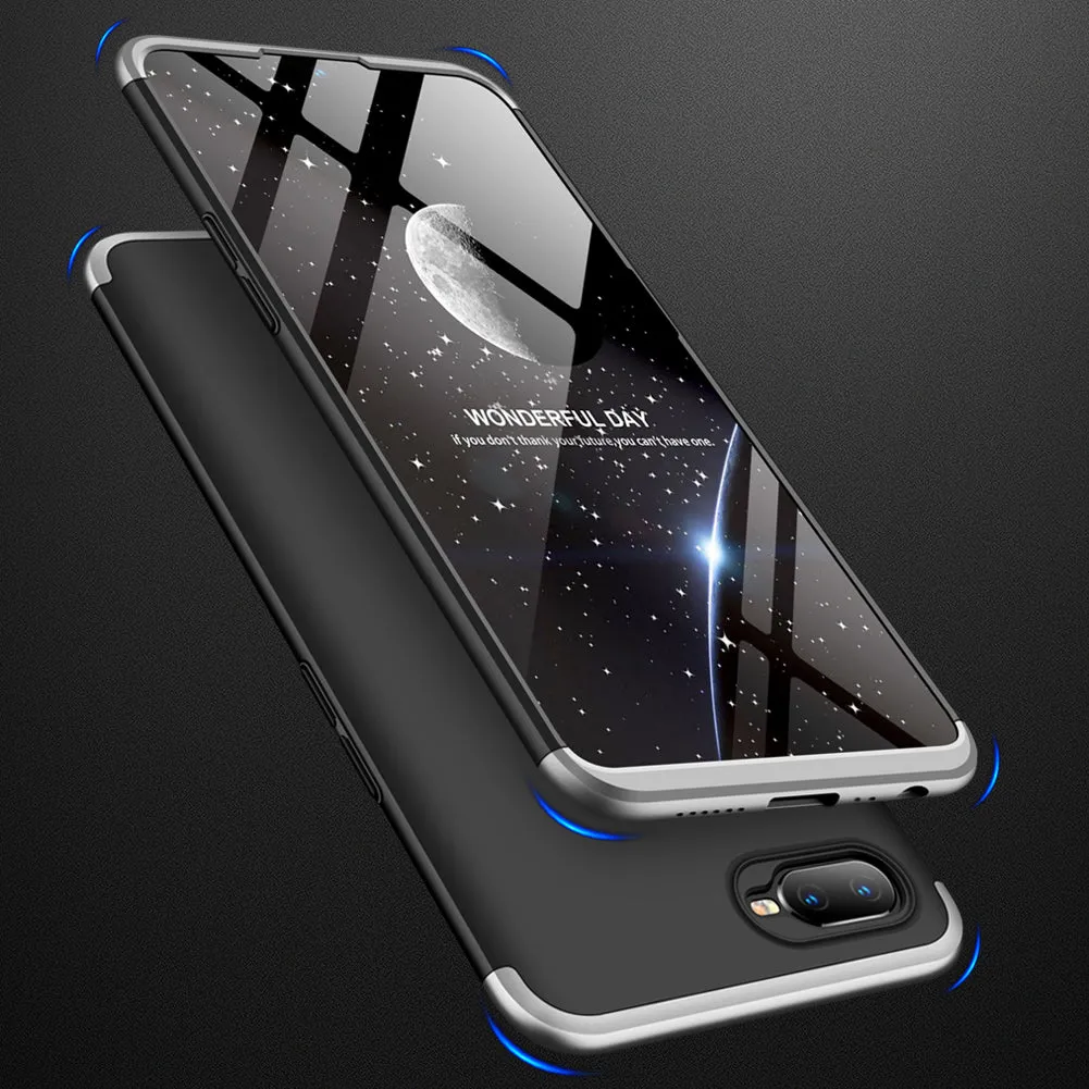 for Oppo A7 Ultra Slim PC Back Cover Non-slip Shockproof 360 Degree Full Protective Case Silver black silver_Oppo A7