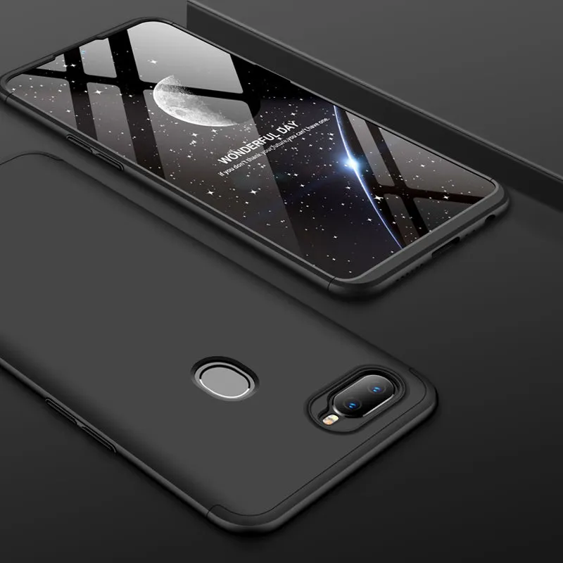 for Oppo A7 Ultra Slim PC Back Cover Non-slip Shockproof 360 Degree Full Protective Case Silver black silver_Oppo A7