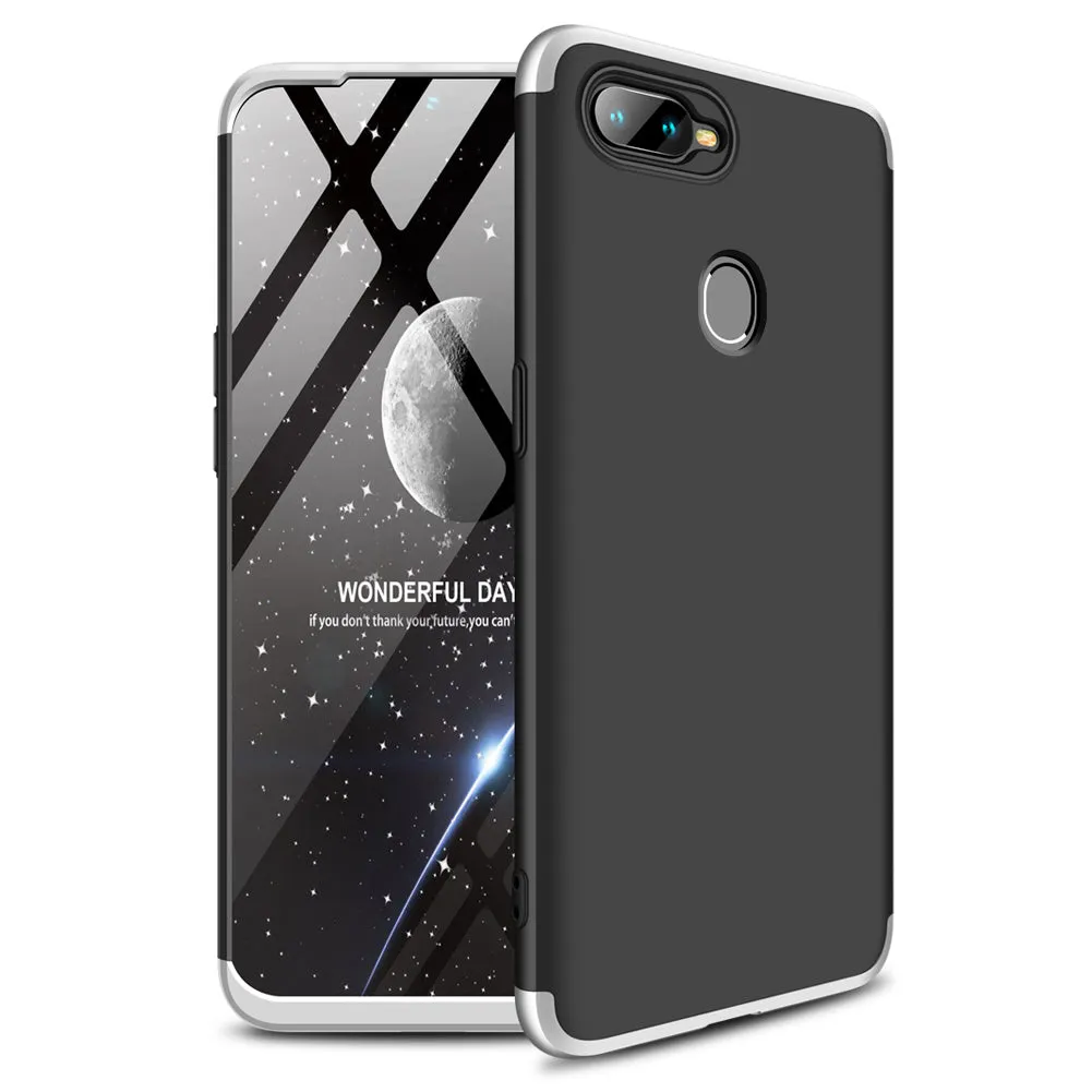 for Oppo A7 Ultra Slim PC Back Cover Non-slip Shockproof 360 Degree Full Protective Case Silver black silver_Oppo A7