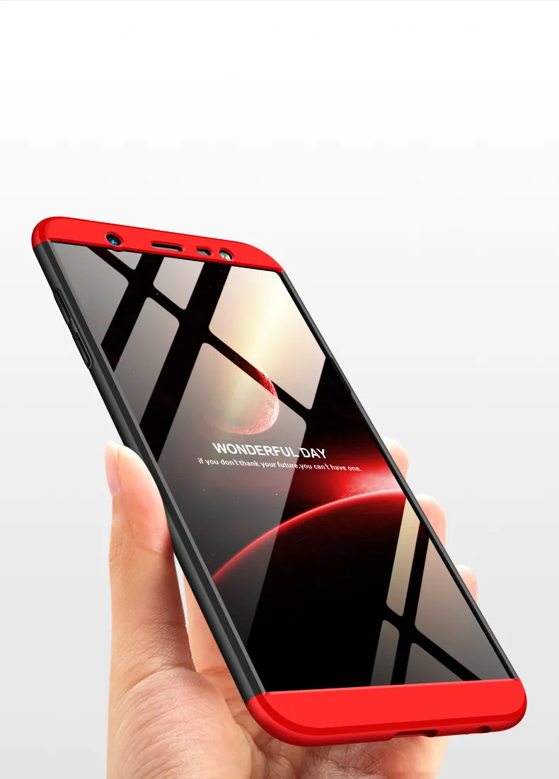 For Samsung J8 2018 360 Degree Protective Case Ultra Thin Hard Back Cover Red black red