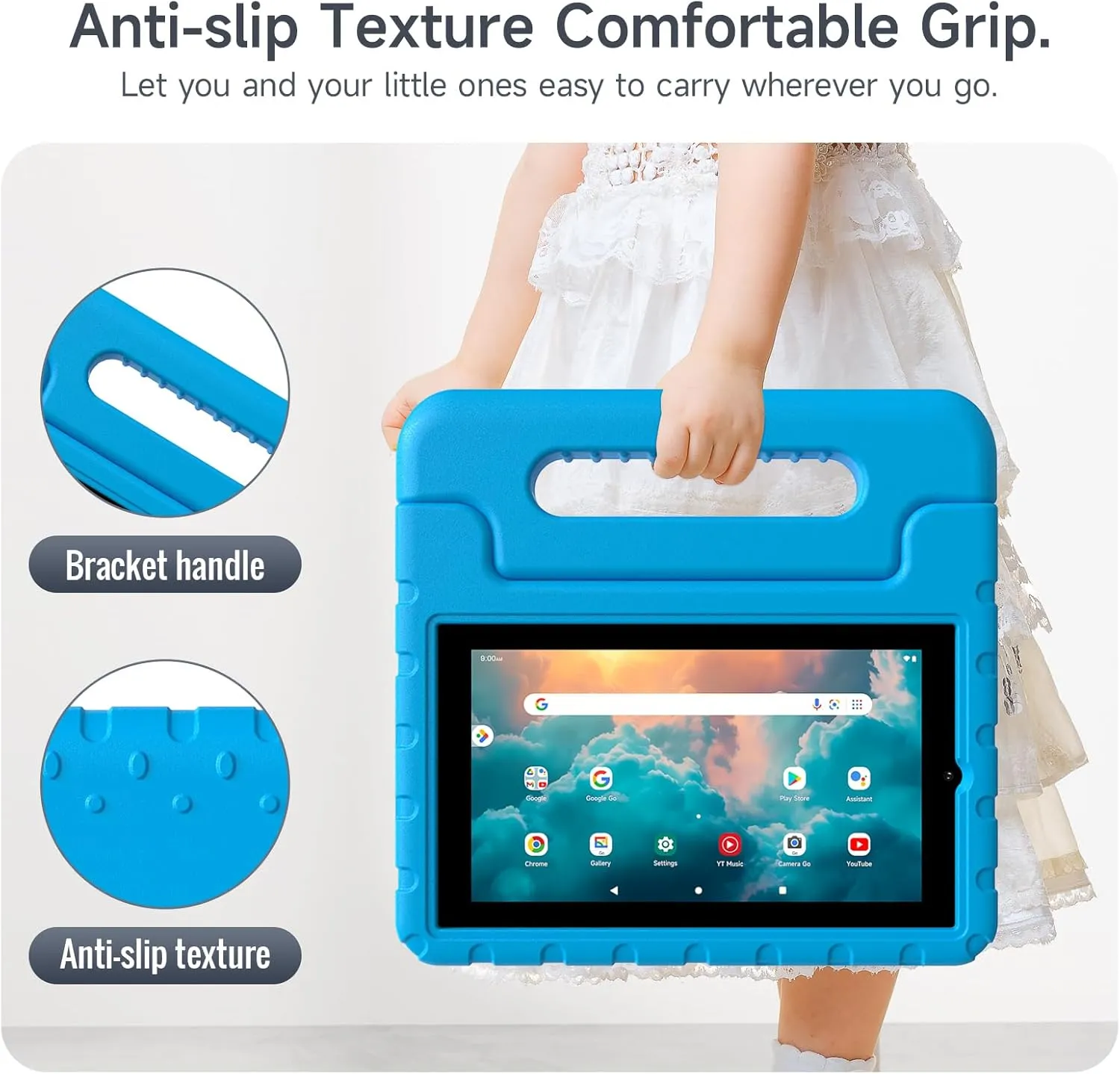 for Walmart Onn 7 inch Tablet Case Gen 3 2022(Model:100071481), Light Weight Shockproof Durable Kids Cases with Convertible Handle Stand for Boys Girls, Blue