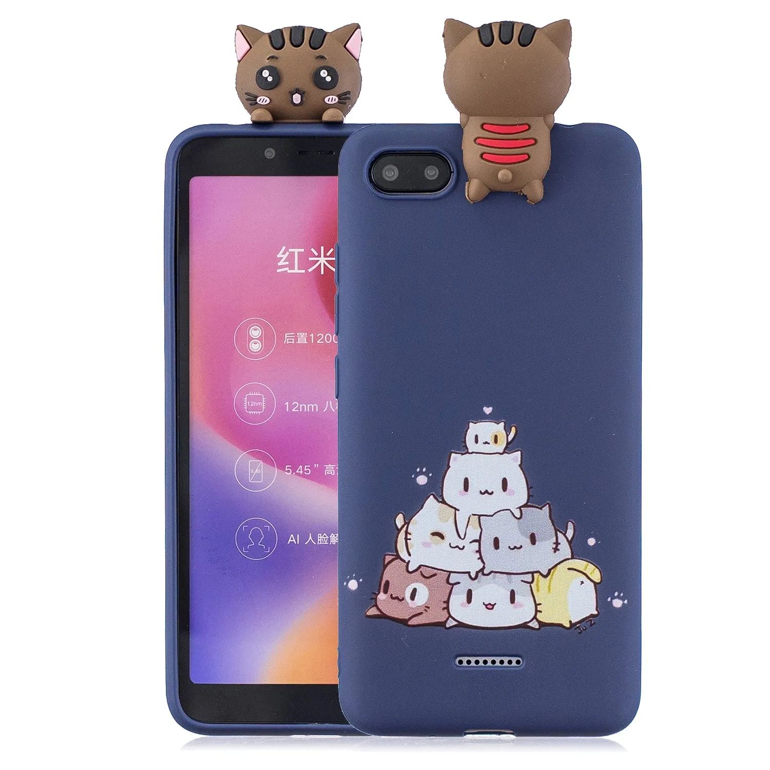For XIAOMI Redmi 6A 3D Cartoon Lovely Coloured Painted Soft TPU Back Cover Non-slip Shockproof Full Protective Case Light pink