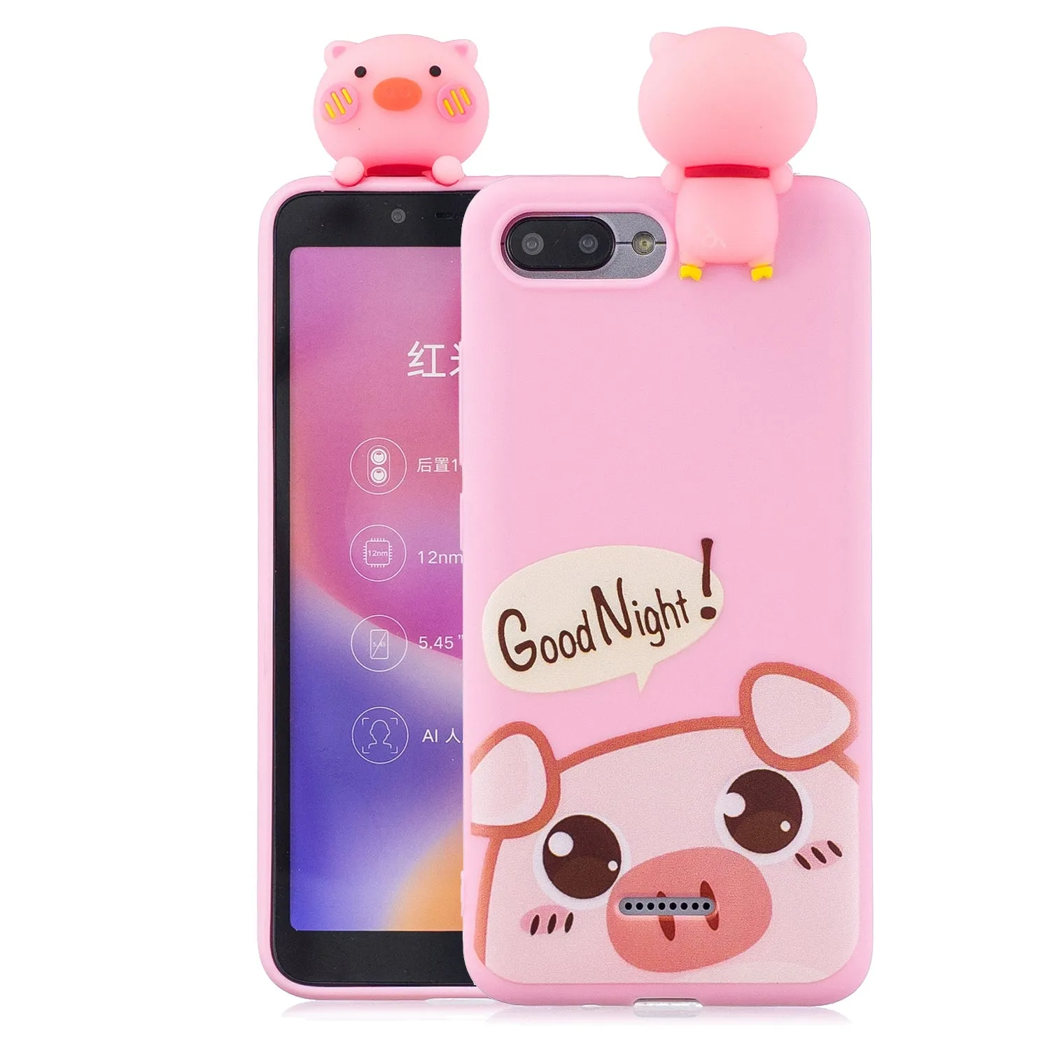 For XIAOMI Redmi 6A 3D Cartoon Lovely Coloured Painted Soft TPU Back Cover Non-slip Shockproof Full Protective Case Light pink