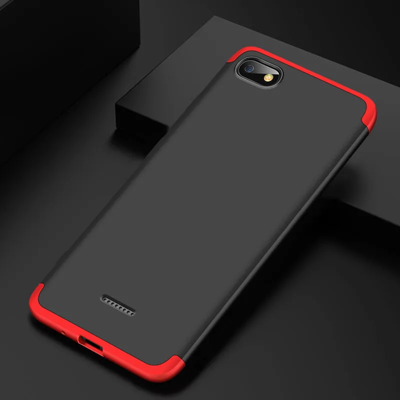 For XIAOMI Redmi 6A Ultra Slim PC Back Cover Non-slip Shockproof 360 Degree Full Protective Case Red black red_XIAOMI Redmi 6A